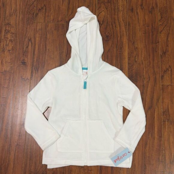 NWT Cat & Jack XS/S White Cover Up Top Full Zip Kangaroo Pockets Long Sleeve - Picture 2 of 7